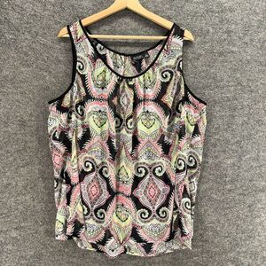 A New Approach Blouse Women 2X Plus Black Geometric Sleeveless Wide Strap Casual